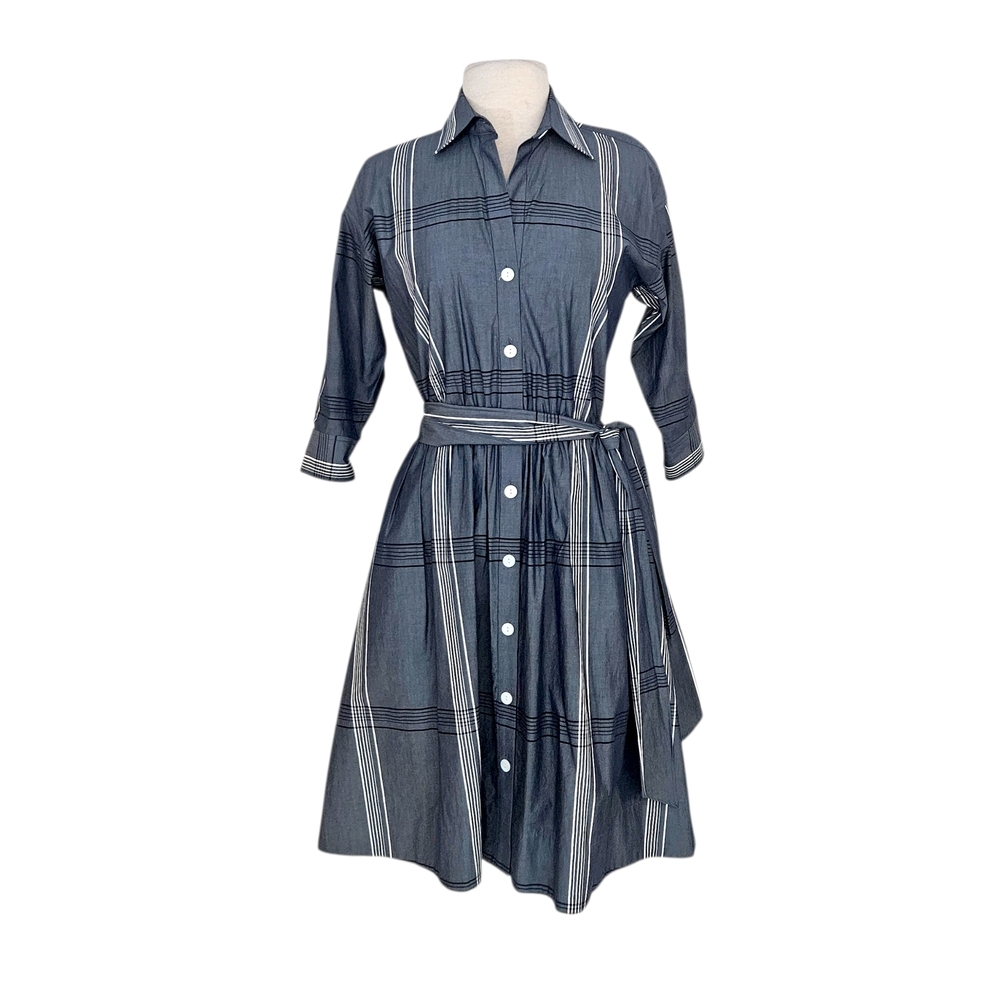 Worth Blue-Grey Plaid Print Shirt Dress